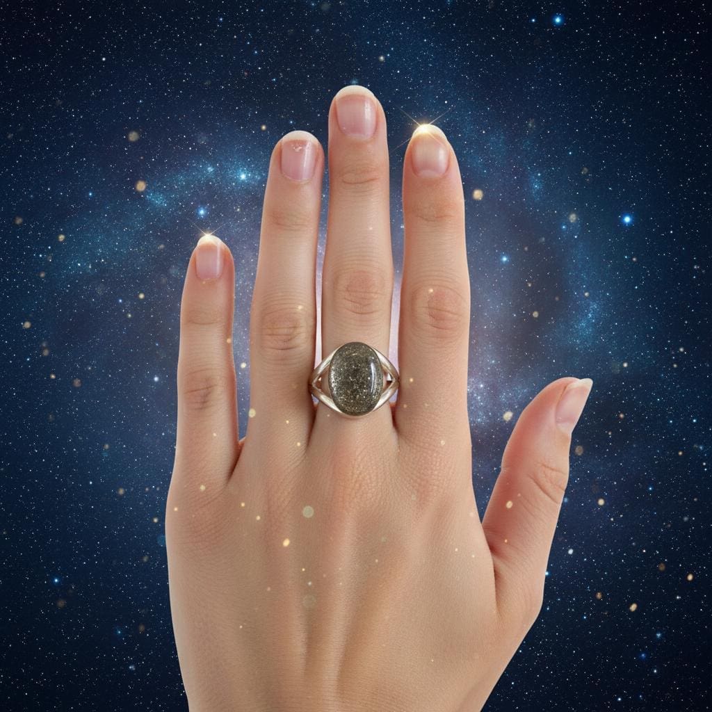 Ring Ceres – 925 Silber mit Meteoritenstaub, oval 10×14 mm – Bild 5