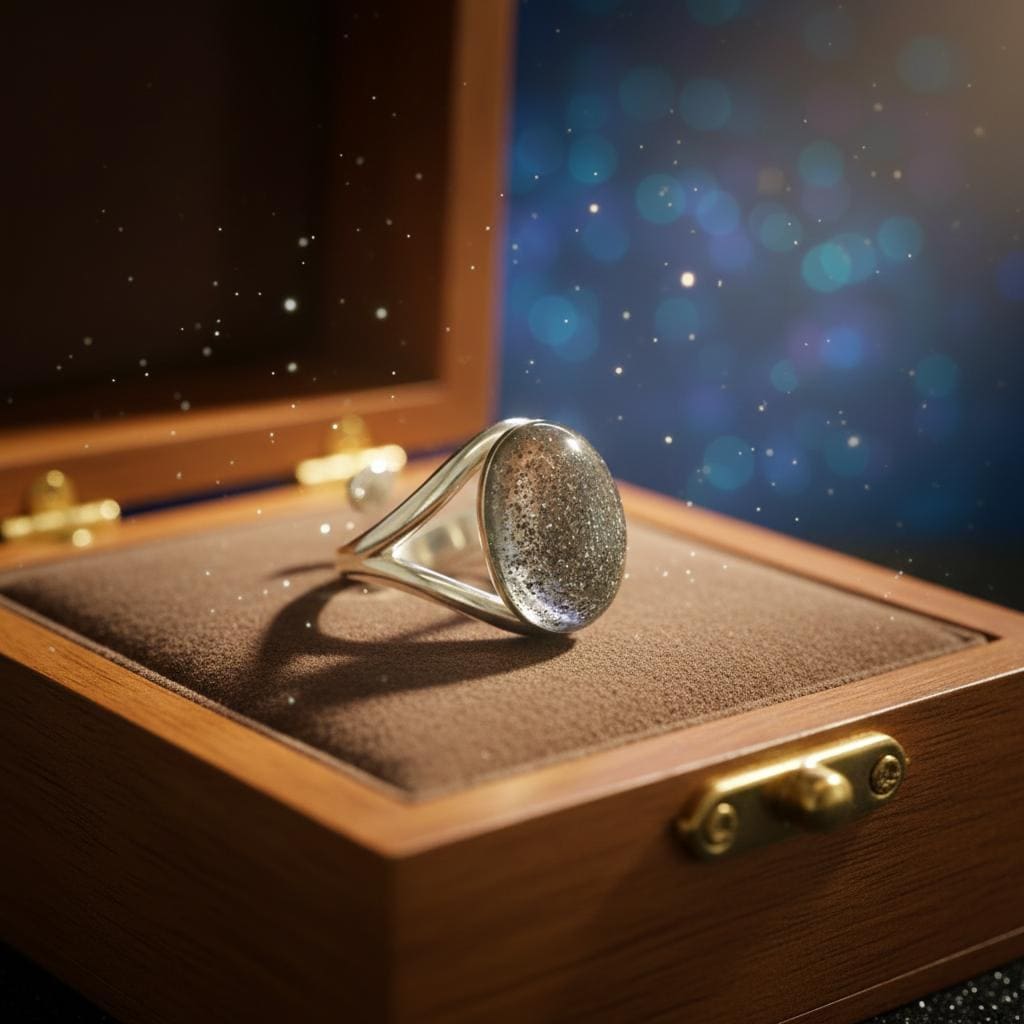 Ring Ceres – 925 Silber mit Meteoritenstaub, oval 10×14 mm – Bild 3