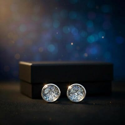 Ohrstecker Gemini L – 8 mm, 925 Silber mit Meteoritenstaub