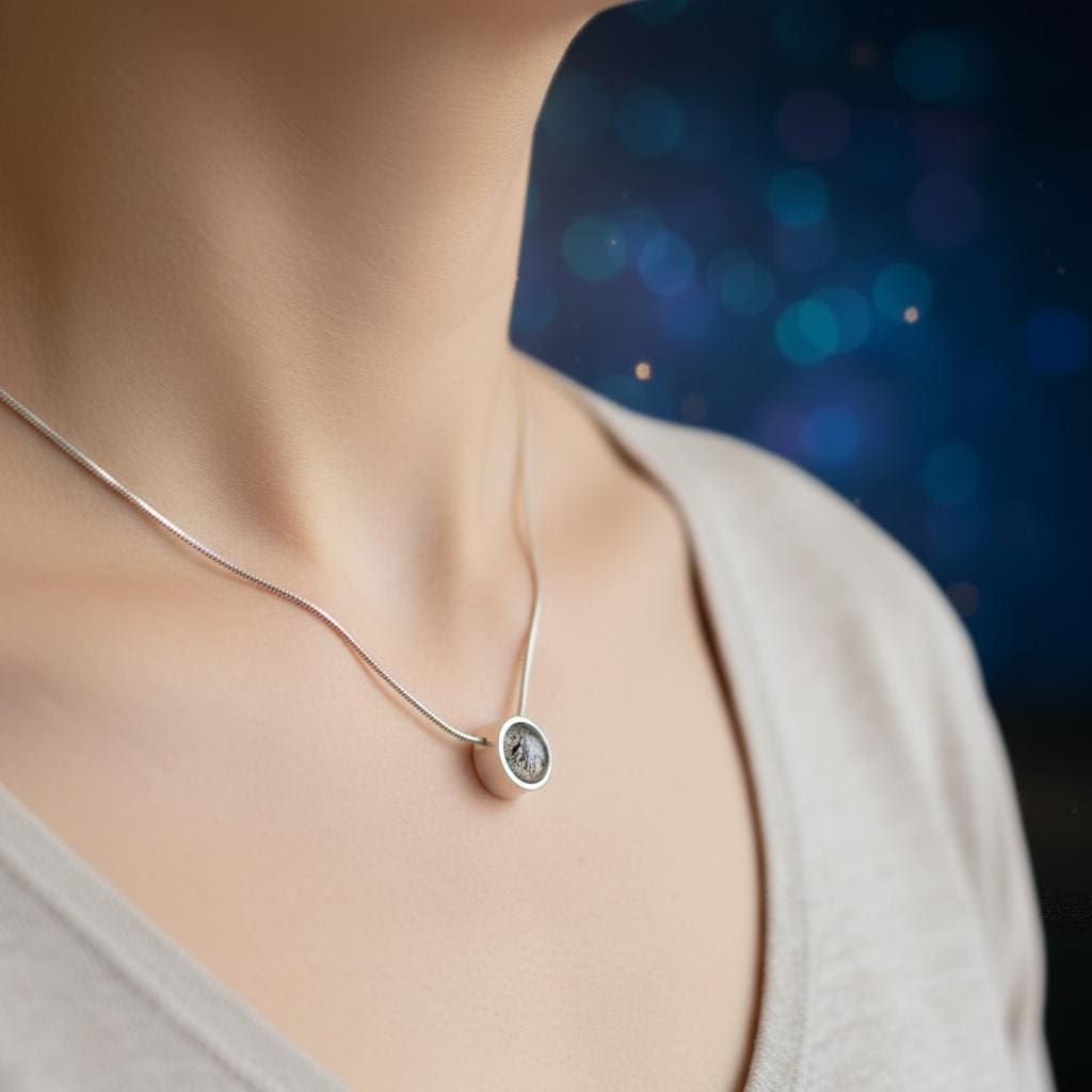 Amulett Solis – 10 mm, asymmetrisch gebohrt, 925 Silber mit Meteoritenstaub – Bild 3