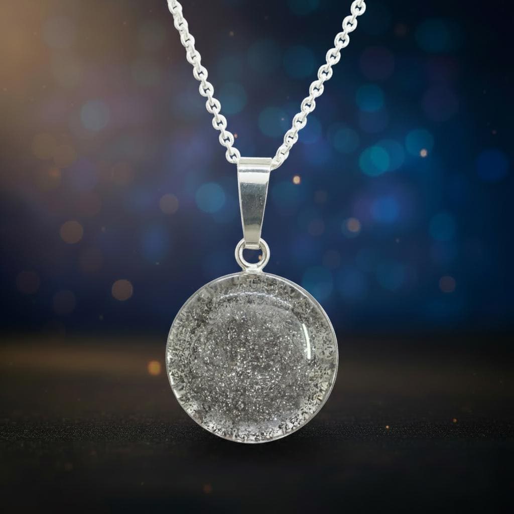 Amulett Merkur – Rundes Amulett mit Meteoritenstaub, 925 Silber